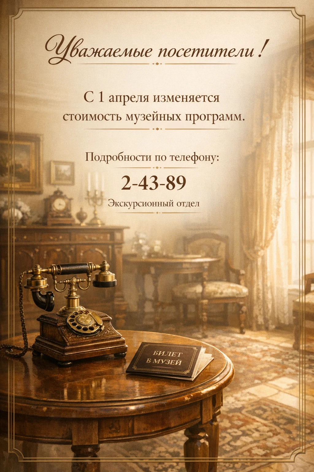 С 1 апреля изменится стоимость музейных программ